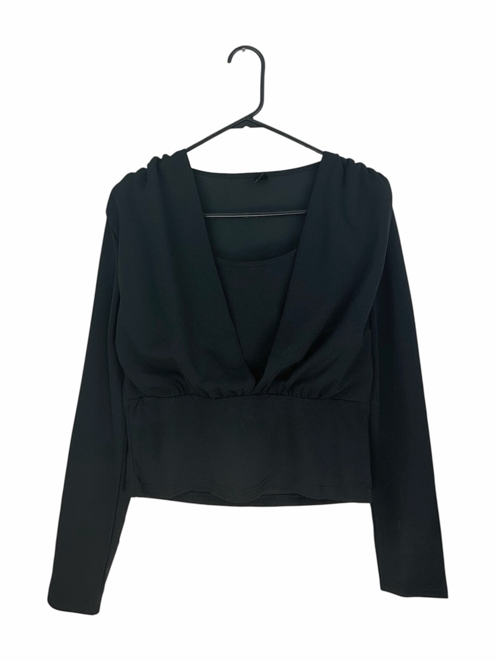 SHEIN Women’s Top V-Neck Long Sleeve Gathered Waist Black Size XL